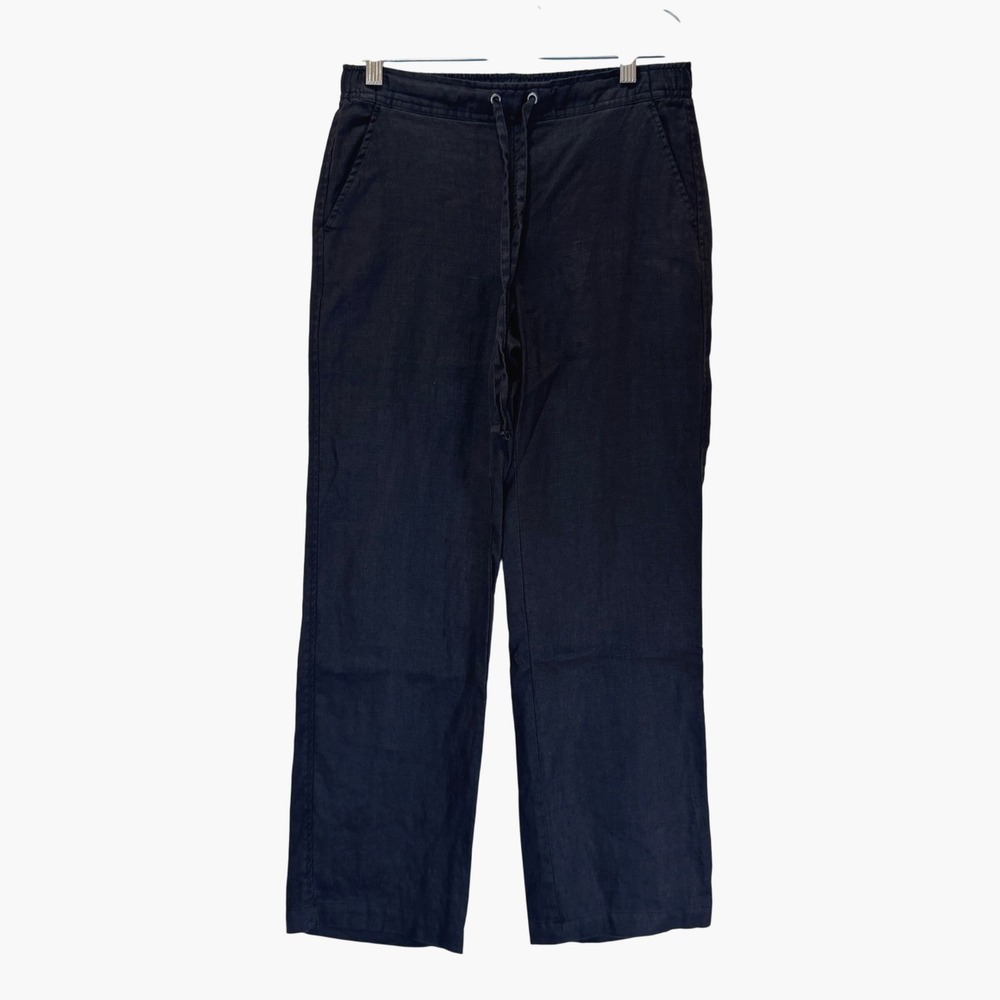Vince Camuto Linen Pants Womens PXS Wide Leg Navy Blue Drawstring Trousers